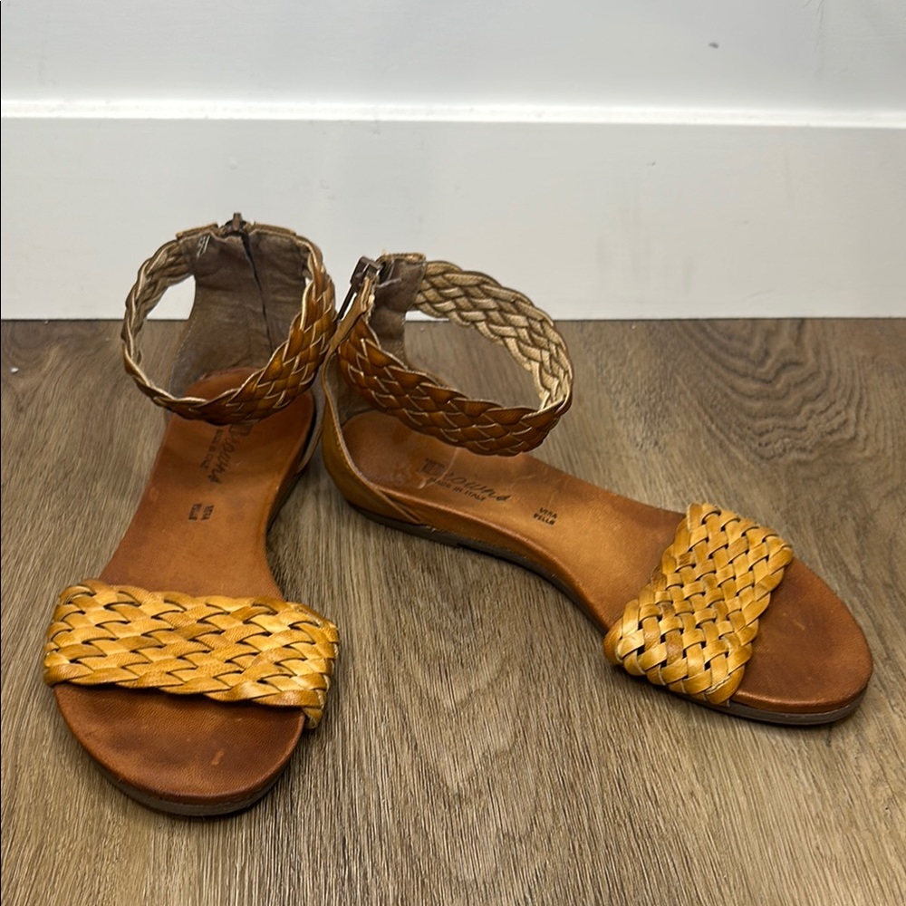 Leather Sandals Warm Tan Boho Woven Flat Sandals Size 36 (US 6) Summer BROWNS - Picture 4 of 16